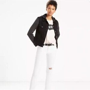 Levi's Womens 711 White Denim Distressed Mid Rise Ankle Jeans 32